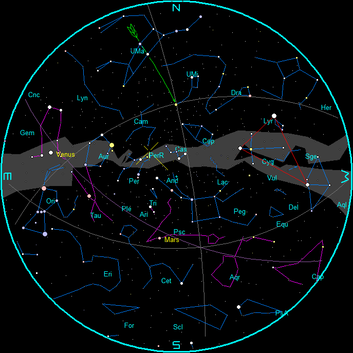 Star Chart for August 2025 mornings, (4:30 a.m. EDT, August 16, 2025).