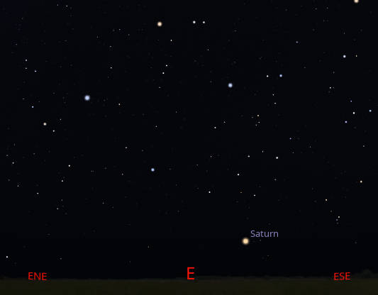 Saturn is seen low in the east at 11 PM tonight