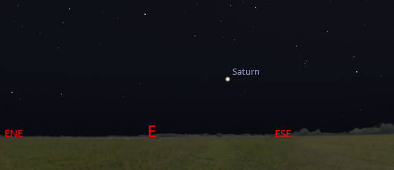 Saturn is seen low in the east at 10:30 PM tonight