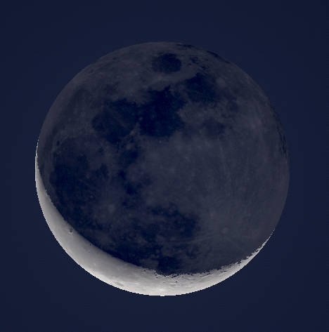 The waning crescent Moon with earth shine.