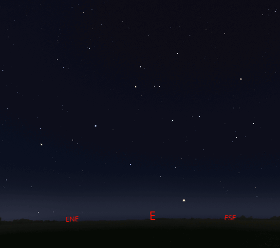 The four stars of the Great Square of Pegasus can be seen in the east. This year they're above the planet Saturn.