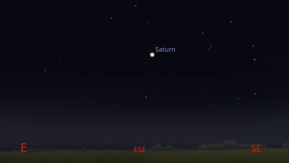 Saturn in the east southeast at 9 PM tonight