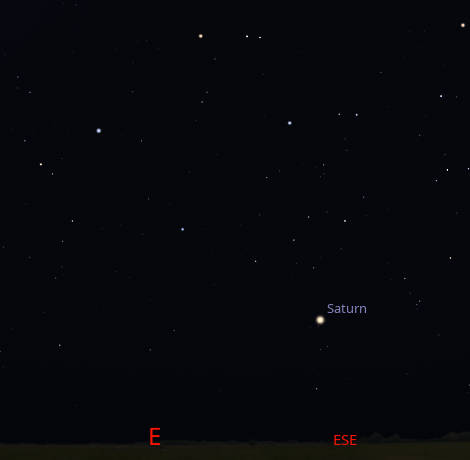 Saturn, low in the east, is below and a bit right of the Great Square of Pegasus