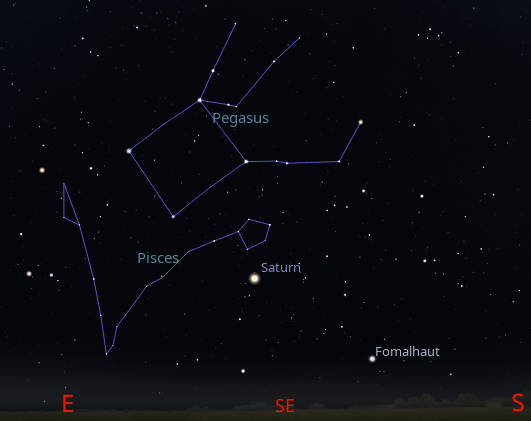 Saturn with the constellations Pisces and Pegasus in the southeastern sky