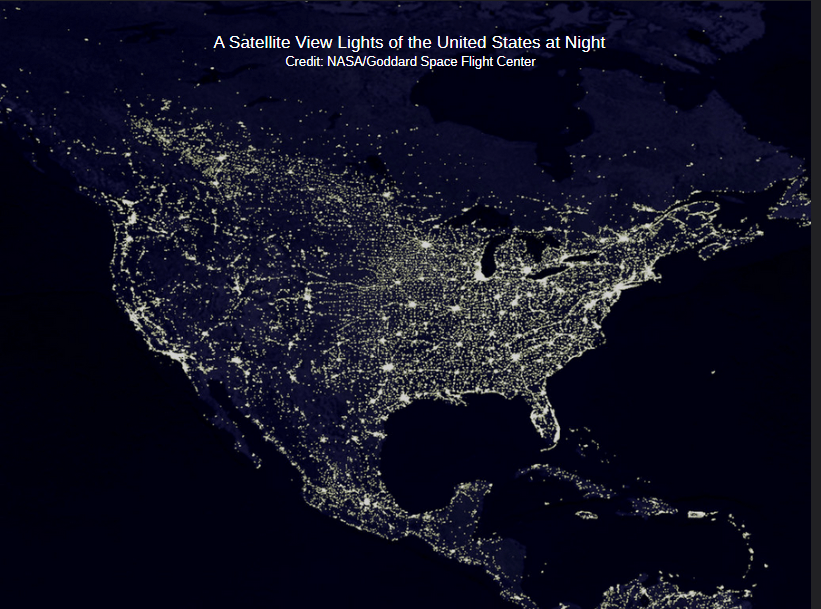 A Satellite View Lights of the United States at Night.