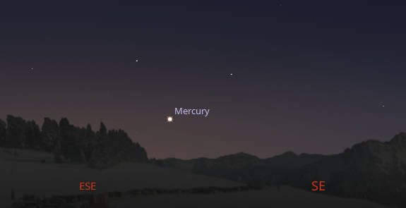 Mercury, as it might appear, though not as bright as this, at 7 AM tomorrow morning.