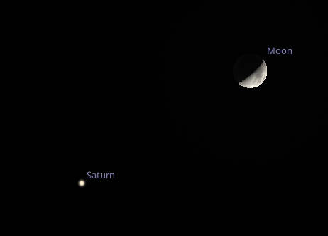 The conjunction of Saturn and the Moon at 8 PM tonight, December 26th from Northern Michigan.