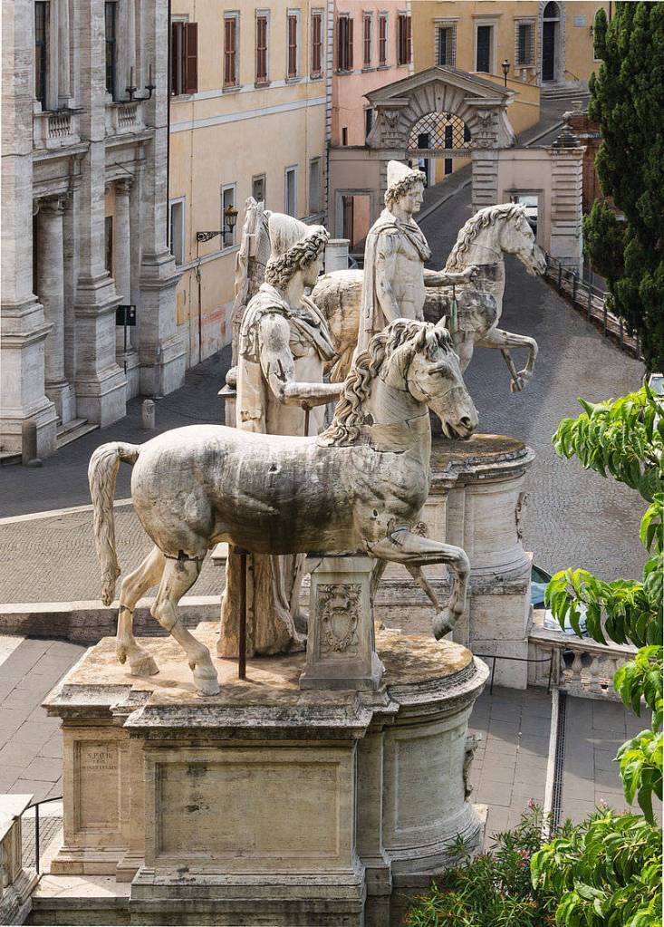 Statues of Castor and Pollux on the Capitoline Hill in Rome.