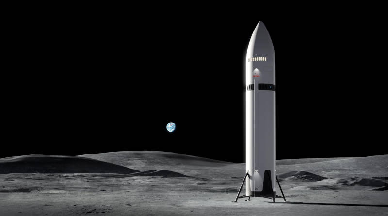 Artist's visualization of a Starship HLS on the Moon,near the Moon's South Pole.