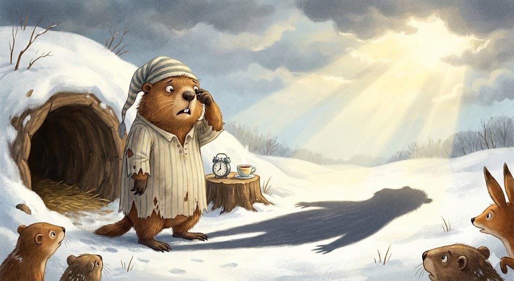 I'm no artist, so I asked AI to draw my Groundhog Day cartoon.