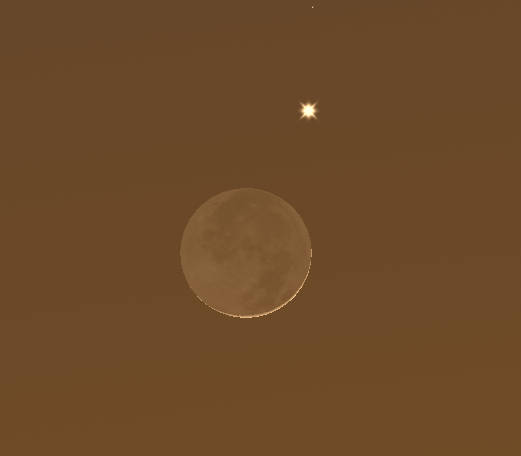 A closeup of Mercury and the day and a half old Moon.