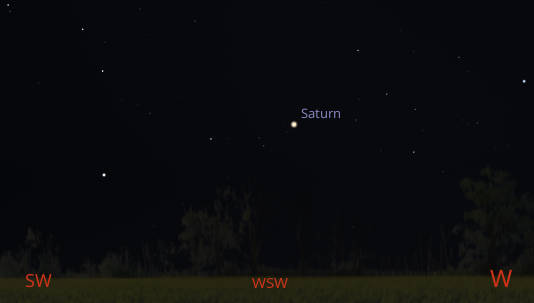 Saturn appears lonely in the west-southwestern sky at 8 PM