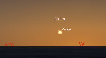 Saturn and Venus in the west-southwestern sky at 7:15 PM tonight.