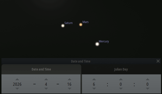 The apparent convergence of three naked eye planets.