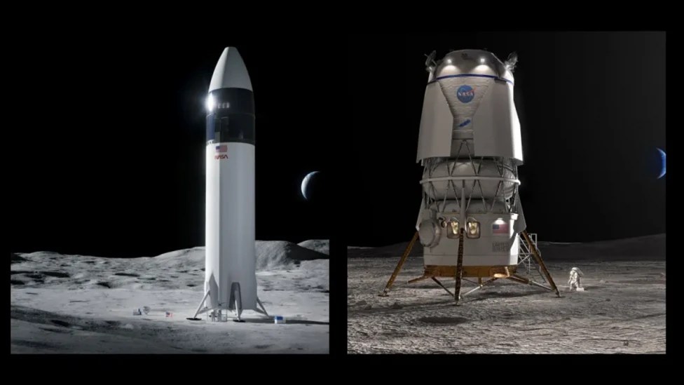 The Human Landing System (HLS) is the mode of transportation that will take astronauts to the lunar surface as part of the Artemis program - Nasa will choose between two private companies SpaceX's Starship and Blue Origin's Blue Moon Mark 2. To keep on schedule, prototypes of one or both must be able to rendezvous with the Orion spacecraft in orbit.