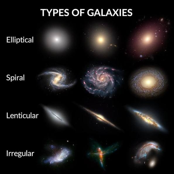 Different types of galaxies.