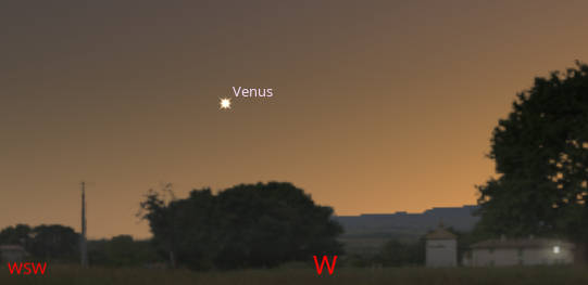 Venus in the western sky at 9:45 PM tonight, July 29, 2026.