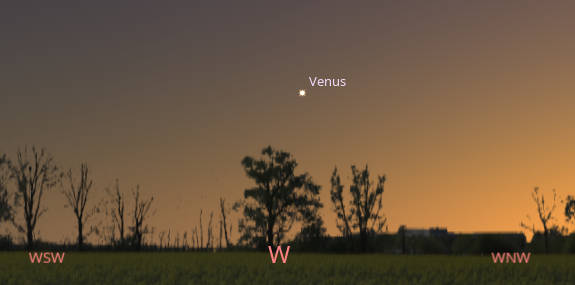 Venus in the western sky at 10 PM tonight, July8, 2026.