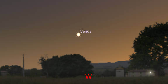 Venus in the western sky at 10 PM tonight, July 22, 2026