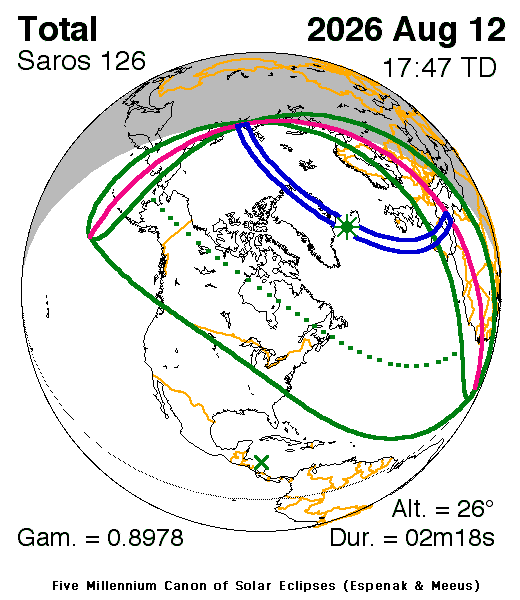 Diagran from NASA of the area of the earth where the eclipse will be visible.