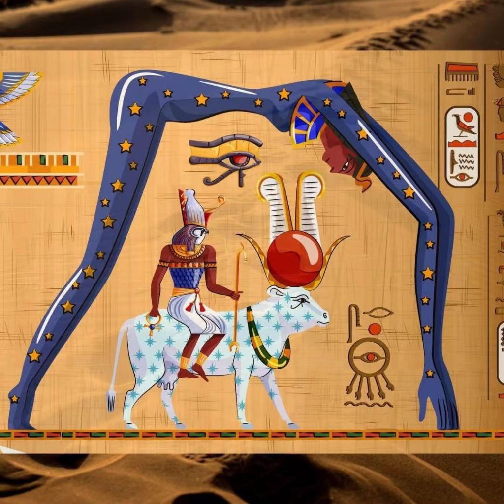 A depiction of the Egyptian goddess NUT as the star studded sky.