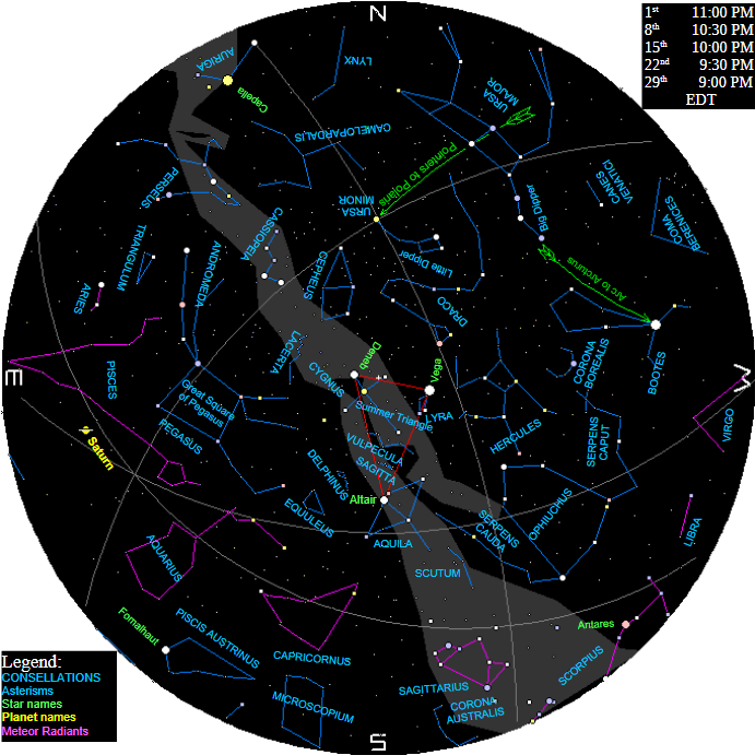 Star Chart for September 2026 (10 PM EDT, September 15).