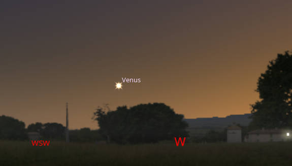 Venus in the western sky at 9:45 PM tonight, August 5, 2026.