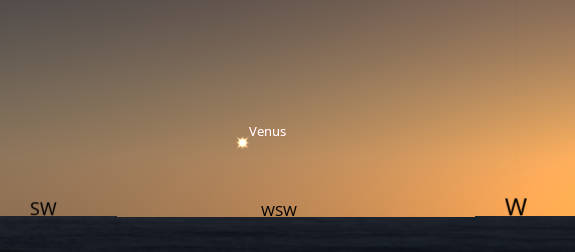 Venus appears low in the west southwestern sky at 8:45 PM tonight