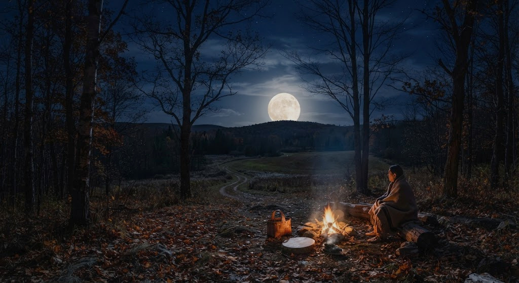 The October's Falling Leaves Moon rising.