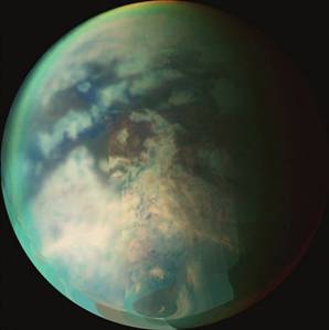 Titan in the infrared showing ground features.