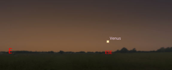 Venus at 6:30 AM at its heliacal rising, date of its first appearance in the morning sky, according to Stellarium for the Interlochen-Traverse City area